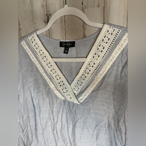 Jessica Simpson Boho Top Women's 1X 100% Cotton Bell Sleeves Stripes - Picture 3 of 15